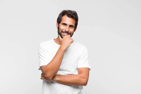 Young Latin Handsome Man Smiling Enjoying Life Feeling Happy Friendly — Stock Photo, Image