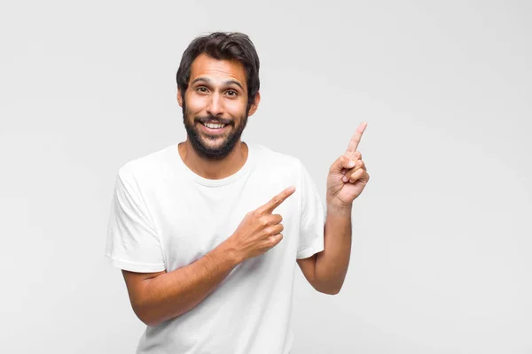Young Latin Handsome Man Pointing Self Confused Quizzical Look Shocked — Stock Photo, Image