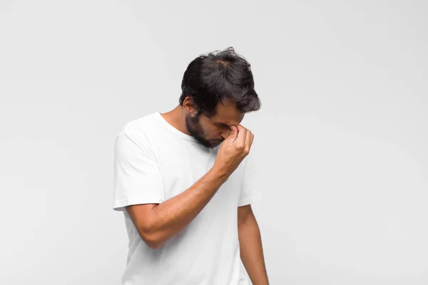 Young Latin Handsome Man Raising Palm Forehead Thinking Oops Making — Stock Photo, Image