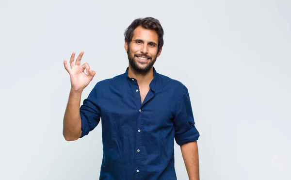 Young Latin Handsome Man Feeling Happy Amazed Satisfied Surprised Showing — Stock Photo, Image