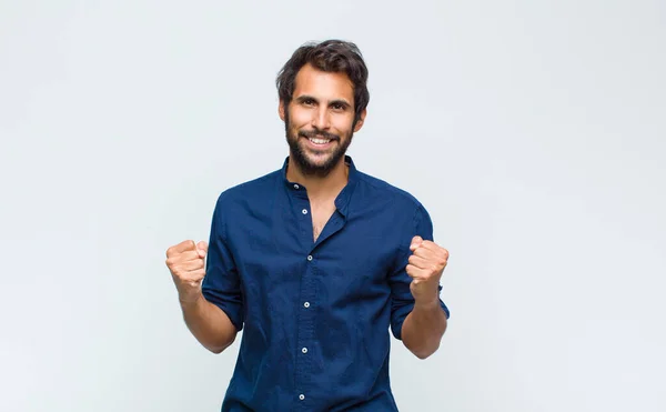 Young Latin Handsome Man Feeling Happy Relaxed Satisfied Showing Approval — Stock Photo, Image