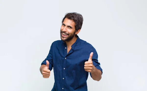 Young Latin Handsome Man Feeling Happy Cool Satisfied Relaxed Successful — Stock Photo, Image