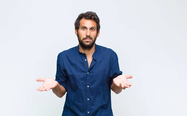 Young Latin Handsome Man Feeling Clueless Confused Sure Which Choice — Stock Photo, Image