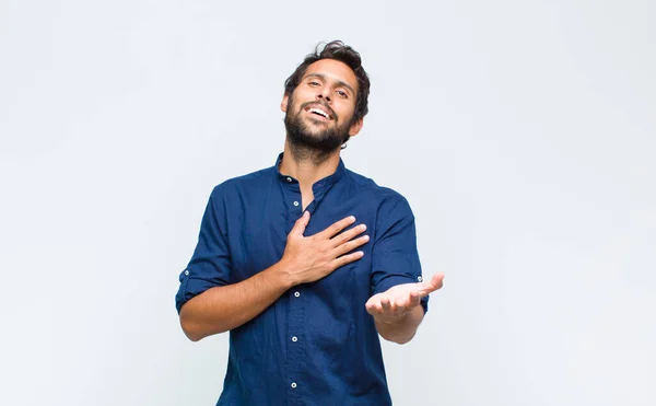 Young Latin Handsome Man Feeling Happy Love Smiling One Hand — Stock Photo, Image