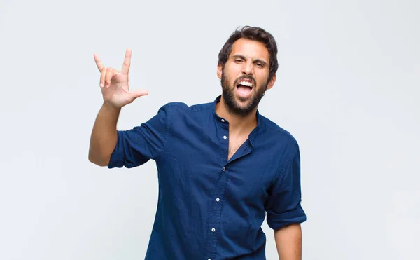 Young Latin Handsome Man Feeling Happy Fun Confident Positive Rebellious — Stock Photo, Image