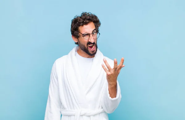 Young Bearded Man Wearing Bath Robe Looking Angry Annoyed Frustrated — Stock Photo, Image