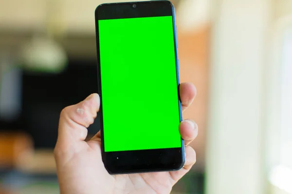 Empty Green Screen Smart Mobile Telephone Chroma Key Concept — Stock Photo, Image