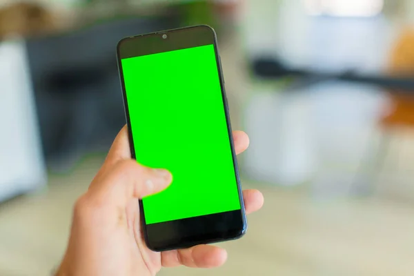 Empty Green Screen Smart Mobile Telephone Chroma Key Concept — Stock Photo, Image