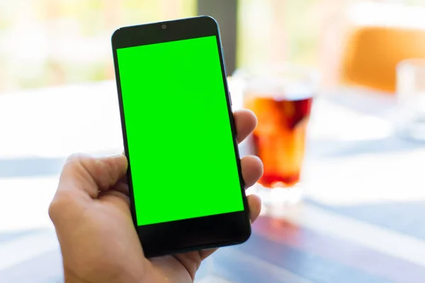 Empty Green Screen Smart Mobile Telephone Chroma Key Concept — Stock Photo, Image