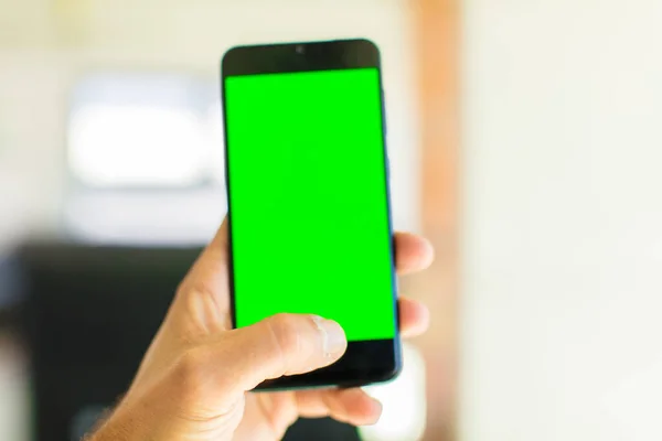 Empty Green Screen Smart Mobile Telephone Chroma Key Concept — Stock Photo, Image