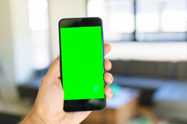Empty Green Screen Smart Mobile Telephone Chroma Key Concept — Stock Photo, Image