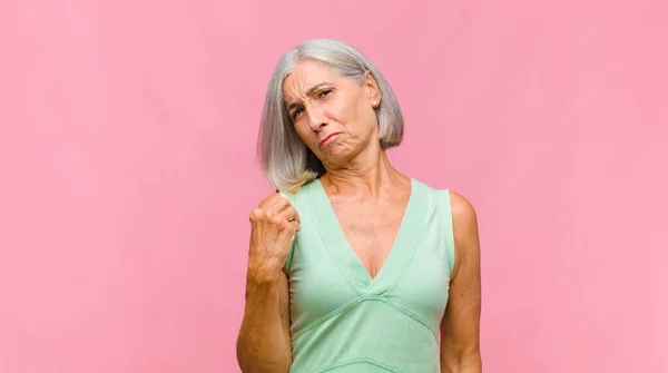 Middle Age Pretty Woman Looking Stressed Ashamed Upset Headache Covering — Stock Photo, Image