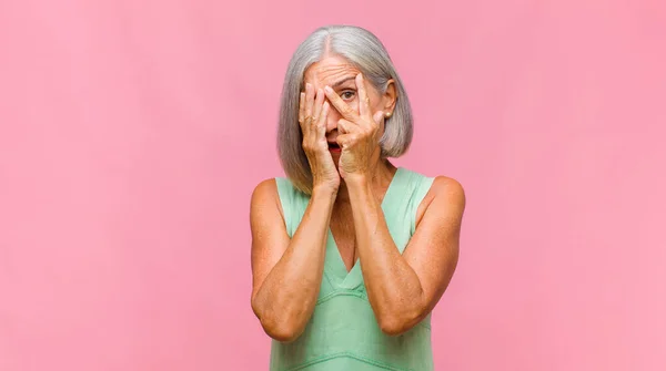 Middle Age Pretty Woman Looking Shocked Surprised Mouth Wide Open — Stock Photo, Image