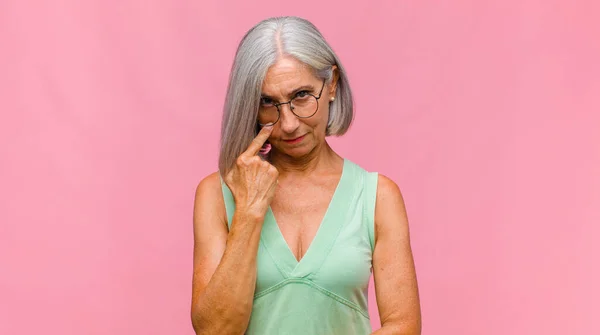 Middle Age Pretty Woman Worried Confused Clueless Expression Looking Copy — Stock Photo, Image