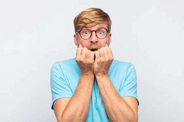 Young Blond Man Scared Expression — Stock Photo, Image