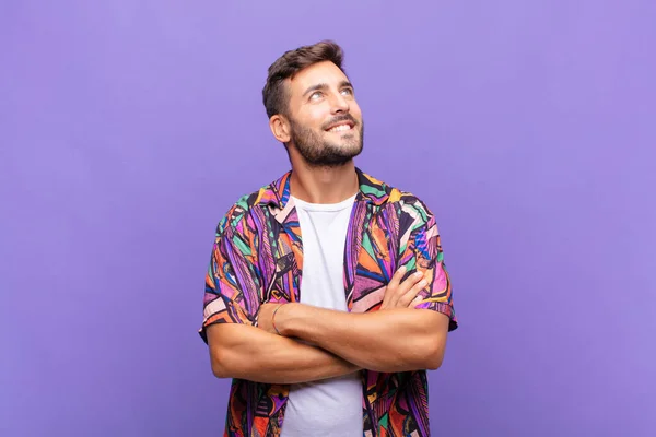 Young Man Feeling Happy Proud Hopeful Wondering Thinking Looking Copy — Stock Photo, Image