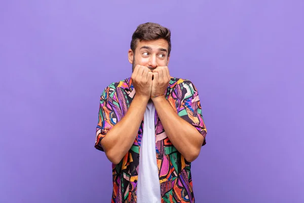 Young Man Looking Worried Anxious Stressed Afraid Biting Fingernails Looking — Stock Photo, Image