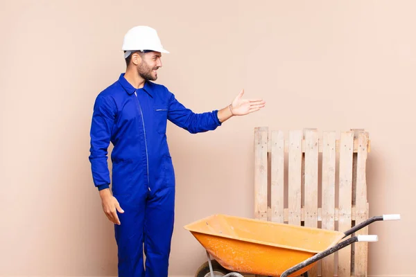 Young Man Smiling Greeting You Offering Hand Shake Close Successful — Stock Photo, Image