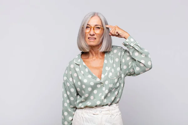 Gray Haired Woman Feeling Confused Puzzled Showing You Insane Crazy — Stock Photo, Image