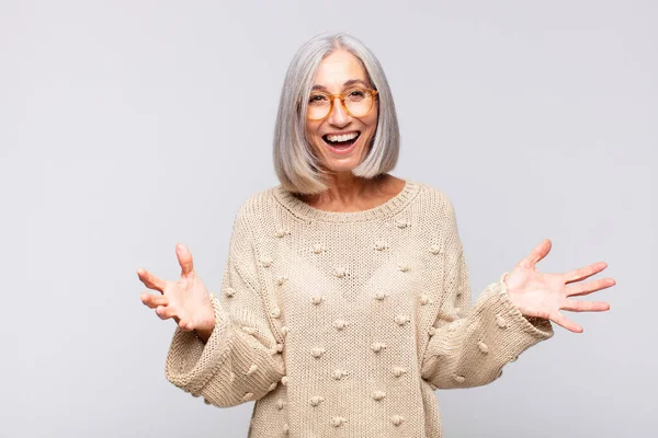 Gray Haired Woman Feeling Happy Astonished Lucky Surprised Saying Omg — Stock Photo, Image