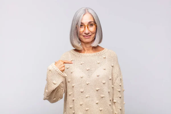 Gray Haired Woman Looking Proud Confident Happy Smiling Pointing Self — Stock Photo, Image