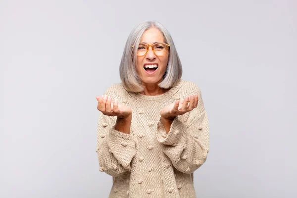 Gray Haired Woman Looking Desperate Frustrated Stressed Unhappy Annoyed Shouting — Stock Photo, Image