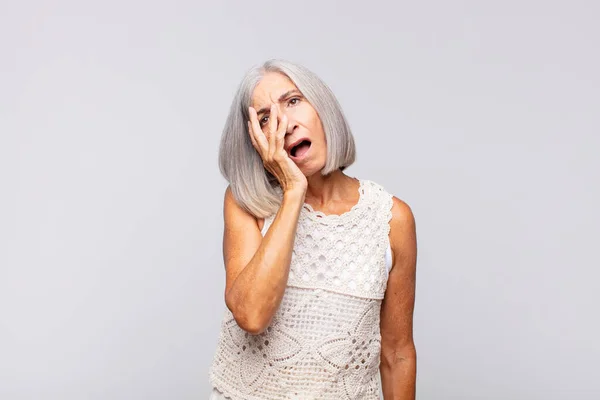Gray Haired Woman Feeling Bored Frustrated Sleepy Tiresome Dull Tedious — Stock Photo, Image