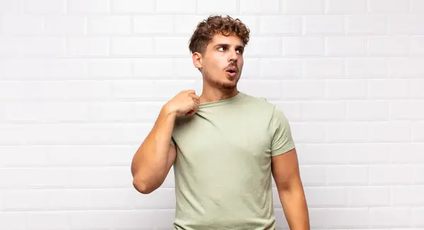 Young Man Feeling Stressed Anxious Tired Frustrated Pulling Shirt Neck — Stock Photo, Image