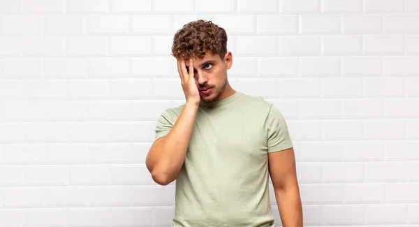 Young Man Feeling Bored Frustrated Sleepy Tiresome Dull Tedious Task — Stock Photo, Image