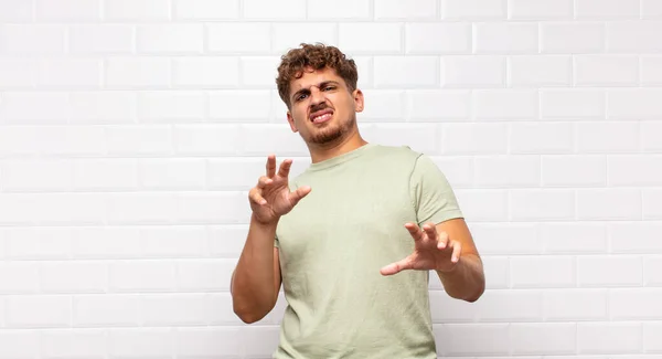 Young Man Feeling Disgusted Nauseous Backing Away Something Nasty Smelly — Stock Photo, Image