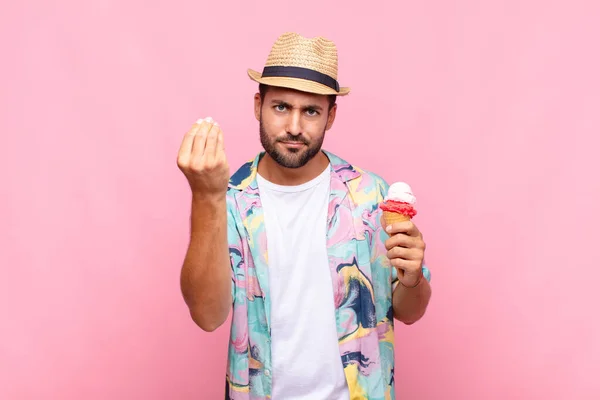 Jovem Fazendo Capice Gesto Dinheiro Dizendo Lhe Para Pagar Suas — Fotografia de Stock