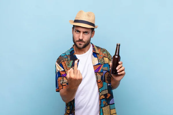 Young Man Feeling Angry Annoyed Rebellious Aggressive Flipping Middle Finger — Stock Photo, Image