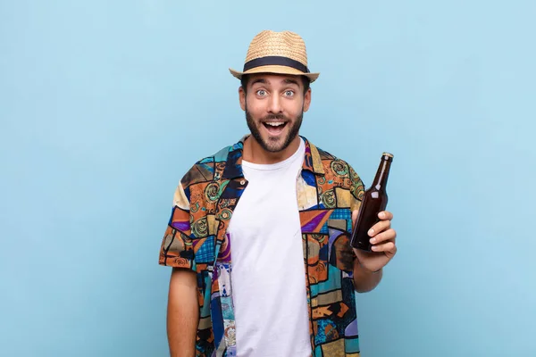 Young Man Looking Happy Pleasantly Surprised Excited Fascinated Shocked Expression — Stock Photo, Image