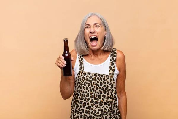 Middle Age Woman Shouting Aggressively Looking Very Angry Frustrated Outraged — Stock Photo, Image