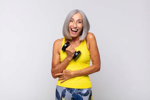 Middle Age Woman Laughing Out Loud Some Hilarious Joke Feeling — Stock Photo, Image
