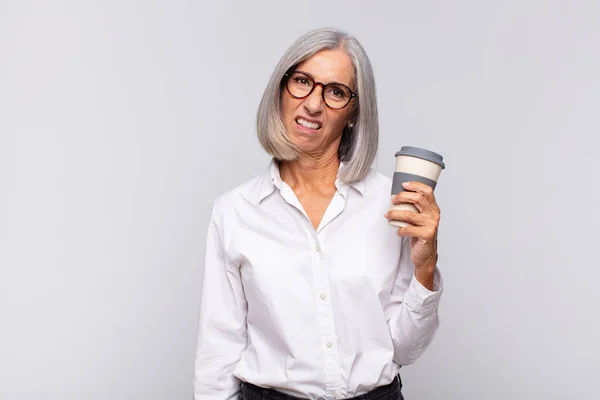 Middle Age Woman Feeling Puzzled Confused Dumb Stunned Expression Looking — Stock Photo, Image