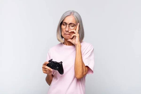 Middle Age Woman Feeling Bored Frustrated Sleepy Tiresome Dull Tedious — Stock Photo, Image