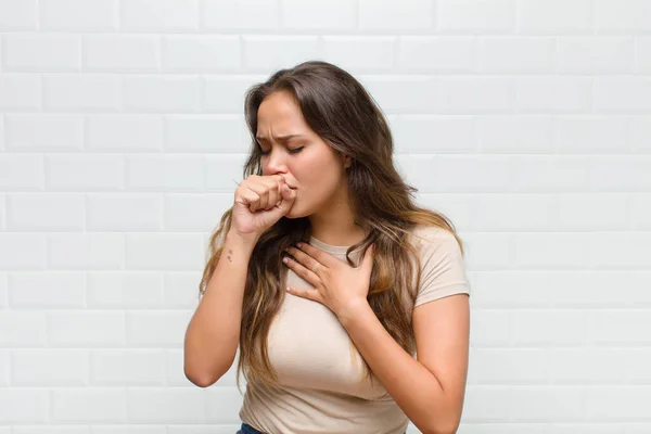 Ensación Malestar Con Dolor Garganta Síntomas Gripe Tos Con Boca —  Fotos de Stock