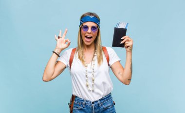 young pretty hippie woman  with a leather bag. tourist concept