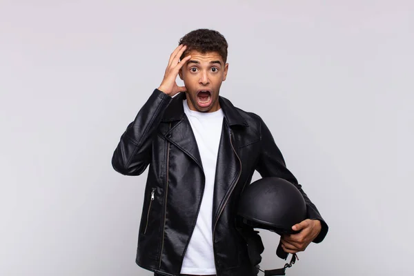 Young Motorbike Rider Screaming Hands Air Feeling Furious Frustrated Stressed — Foto Stock