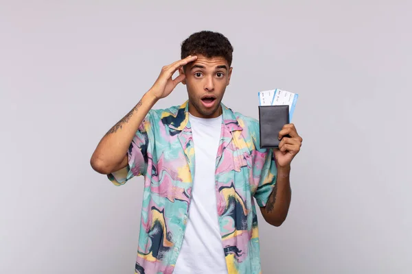 Young South American Man Looking Happy Astonished Surprised Smiling Realizing — Stock fotografie