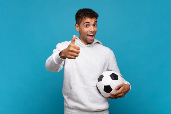 Young Man Feeling Proud Carefree Confident Happy Smiling Positively Thumbs — ストック写真