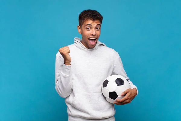 Young Man Feeling Shocked Excited Happy Laughing Celebrating Success Saying — Stok fotoğraf