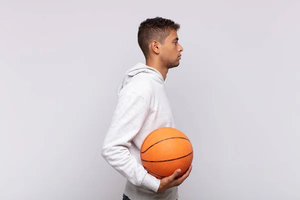 Young Man Profile View Looking Copy Space Ahead Thinking Imagining — Stockfoto