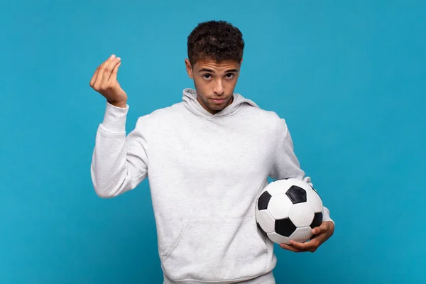 Young Man Making Capice Money Gesture Telling You Pay Your — Stok fotoğraf