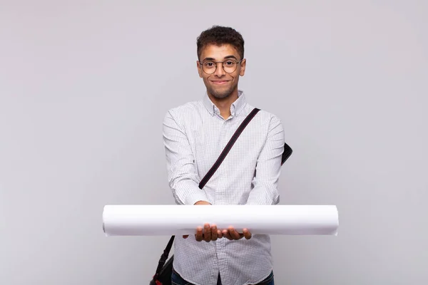 Jovem Arquiteto Homem Sorrindo Feliz Com Amigável Confiante Olhar Positivo — Fotografia de Stock