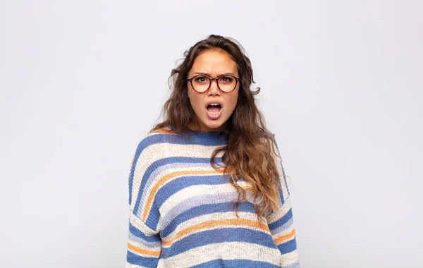 Girl Feeling Terrified Shocked Mouth Wide Open Surprise — Stock Photo, Image