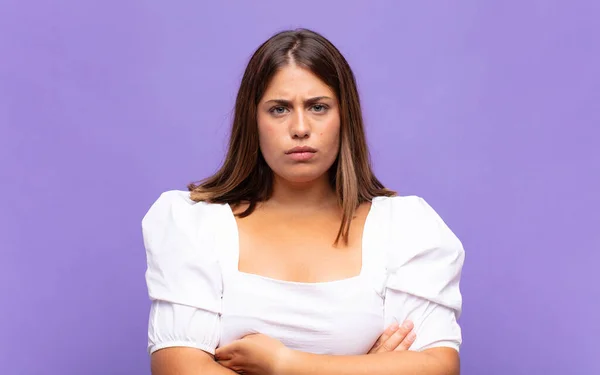 Young Blonde Woman Feeling Displeased Disappointed Looking Serious Annoyed Angry — Stock Photo, Image