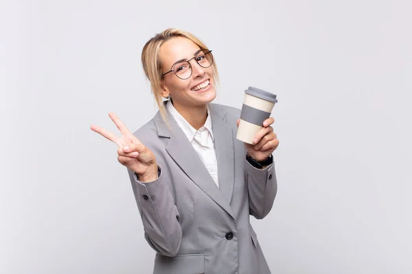 Young Pretty Blonde Woman Take Away Coffee — Stock Photo, Image