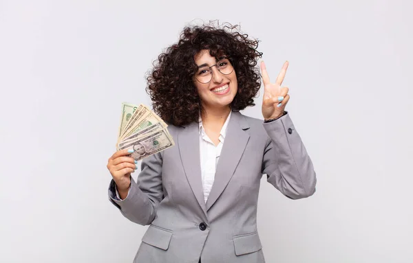 Arabsky Hezká Žena Bankovkami Obchodní Koncept — Stock fotografie